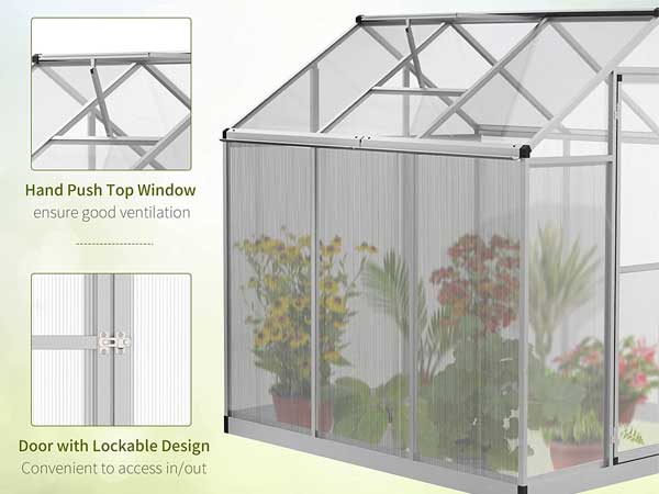 Polycarbonate Greenhouse Kit with Rooftop Vent for Optimal Air Flow
