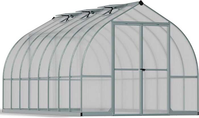 Walk-in Polycarbonate Palram Canopia Greenhouse with Roof Vents and French Doors
