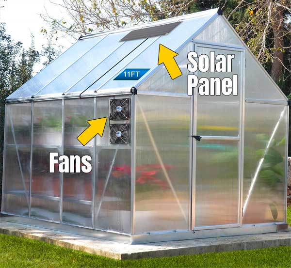 Solar Greenhouse Ventilation Kit with Solar Panel and Fans, for 200-400 Cubic Foot Backyard Greenhouse 